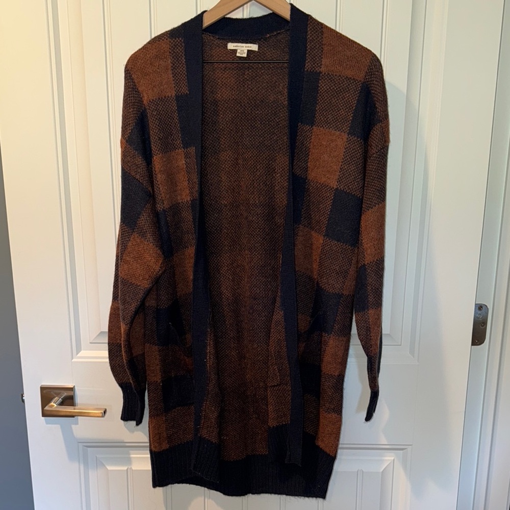 American Eagle Outfitters Navy and Rust Orange Cardigan Sweater